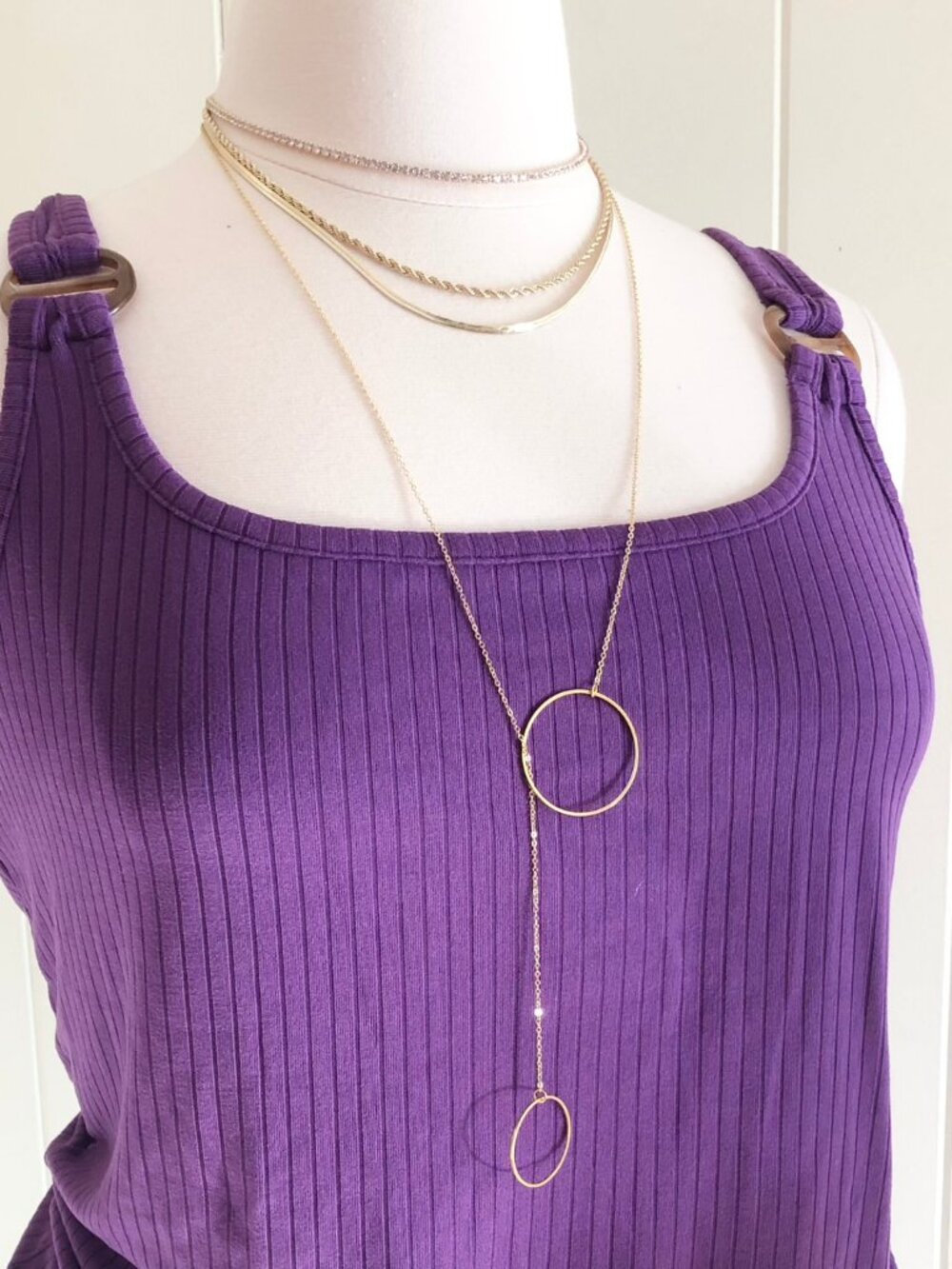 Retro 14kt Gold Plated Geometric Lariat Necklace